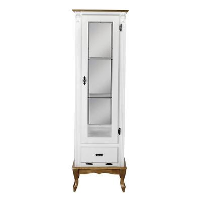 Cristaleira Vitrine Espelhada Antique Média 1 Porta 2 Prateleiras de Vidro e 1 Gaveta 1079e Branca