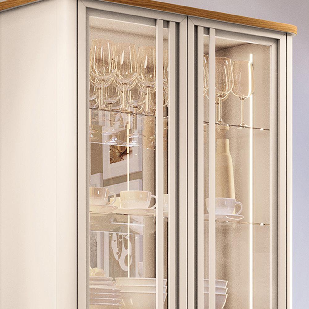 Cristaleira Decorativo Com Led Portas De Vidro Texas Off White/cinamomo G26 - Gran Belo - 4