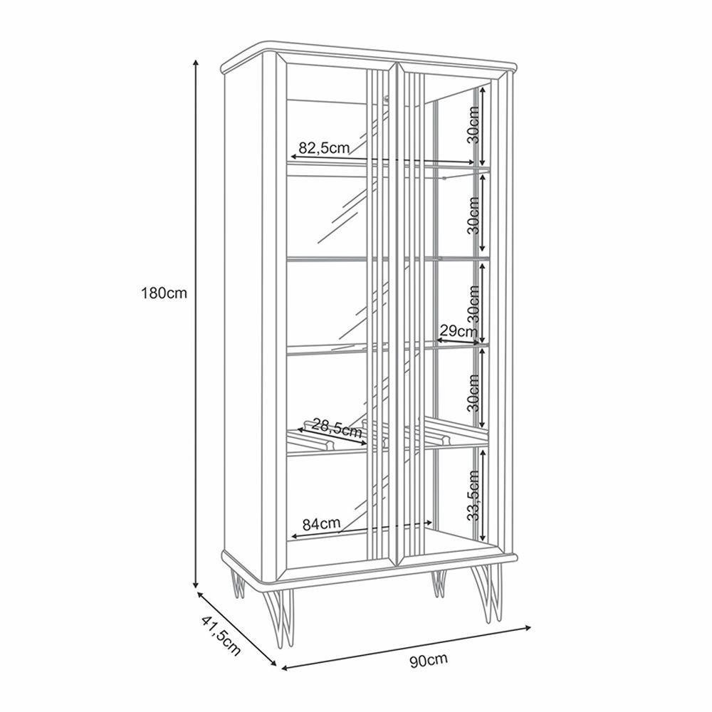Cristaleira Decorativo Com Led Portas De Vidro Texas Off White/cinamomo G26 - Gran Belo - 5