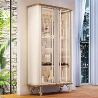 Cristaleira Decorativo Com Led Portas De Vidro Texas Off White/cinamomo G26 - Gran Belo - 1