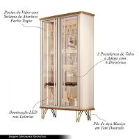 Cristaleira Decorativo Com Led Portas De Vidro Texas Off White/cinamomo G26 - Gran Belo - 5