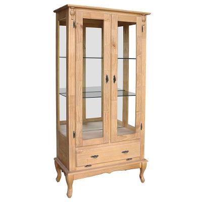 Cristaleira Vitrine Espelhada Antique Média 2 Portas 2 Prateleiras de Vidro 1 Gaveta Garapa Verniz