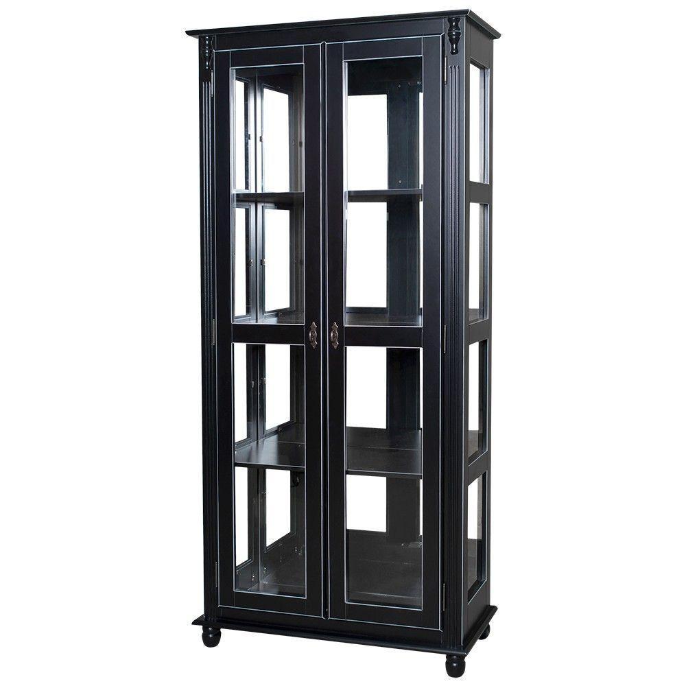 Cristaleira Lateral Com Espelhos 2 Portas de Vidro e 3 Prateleiras Preta - 1