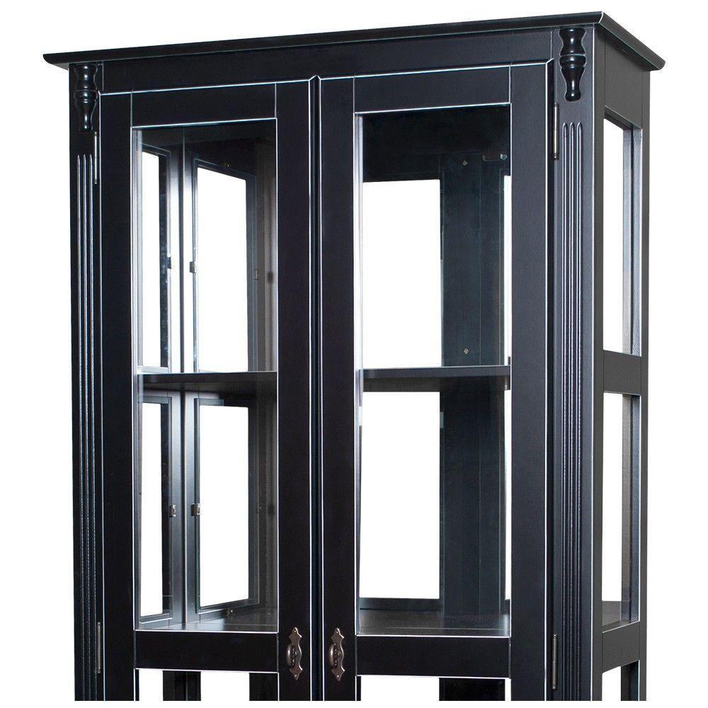 Cristaleira Lateral Com Espelhos 2 Portas de Vidro e 3 Prateleiras Preta - 2