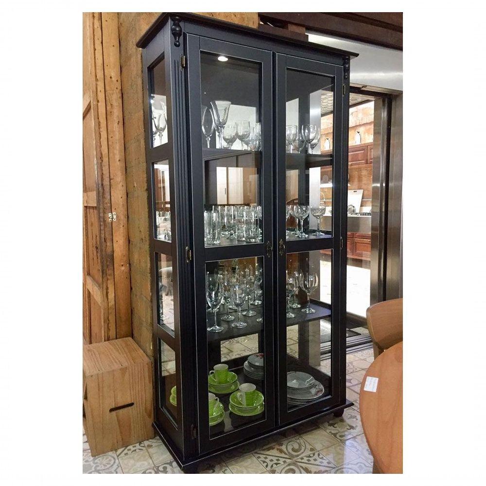 Cristaleira Lateral Com Espelhos 2 Portas de Vidro e 3 Prateleiras Preta - 4