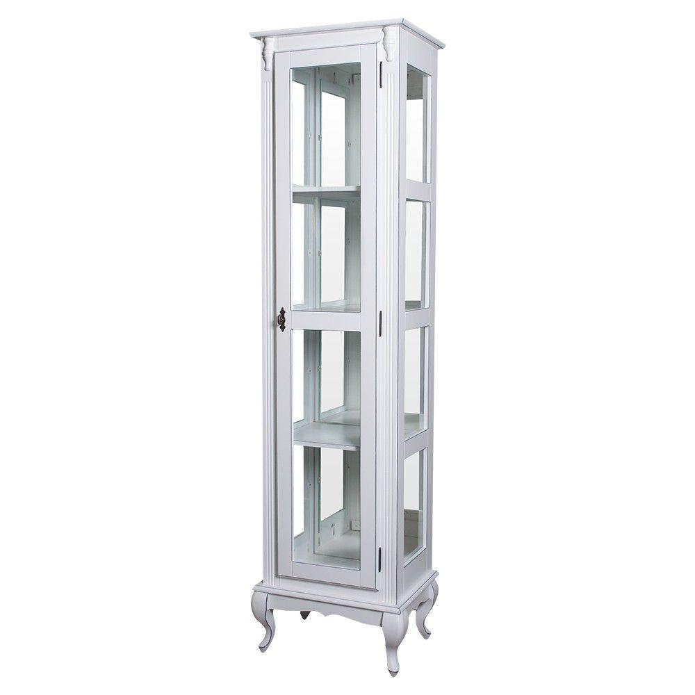 Cristaleira Torre Lateral Com 1 Porta de Vidro e 3 Prateleiras Com Espelhos 1077-e Branca - 1