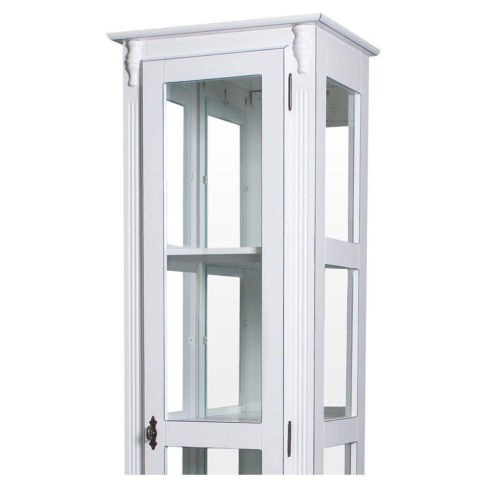 Cristaleira Torre Lateral Com 1 Porta de Vidro e 3 Prateleiras Com Espelhos 1077-e Branca - 2