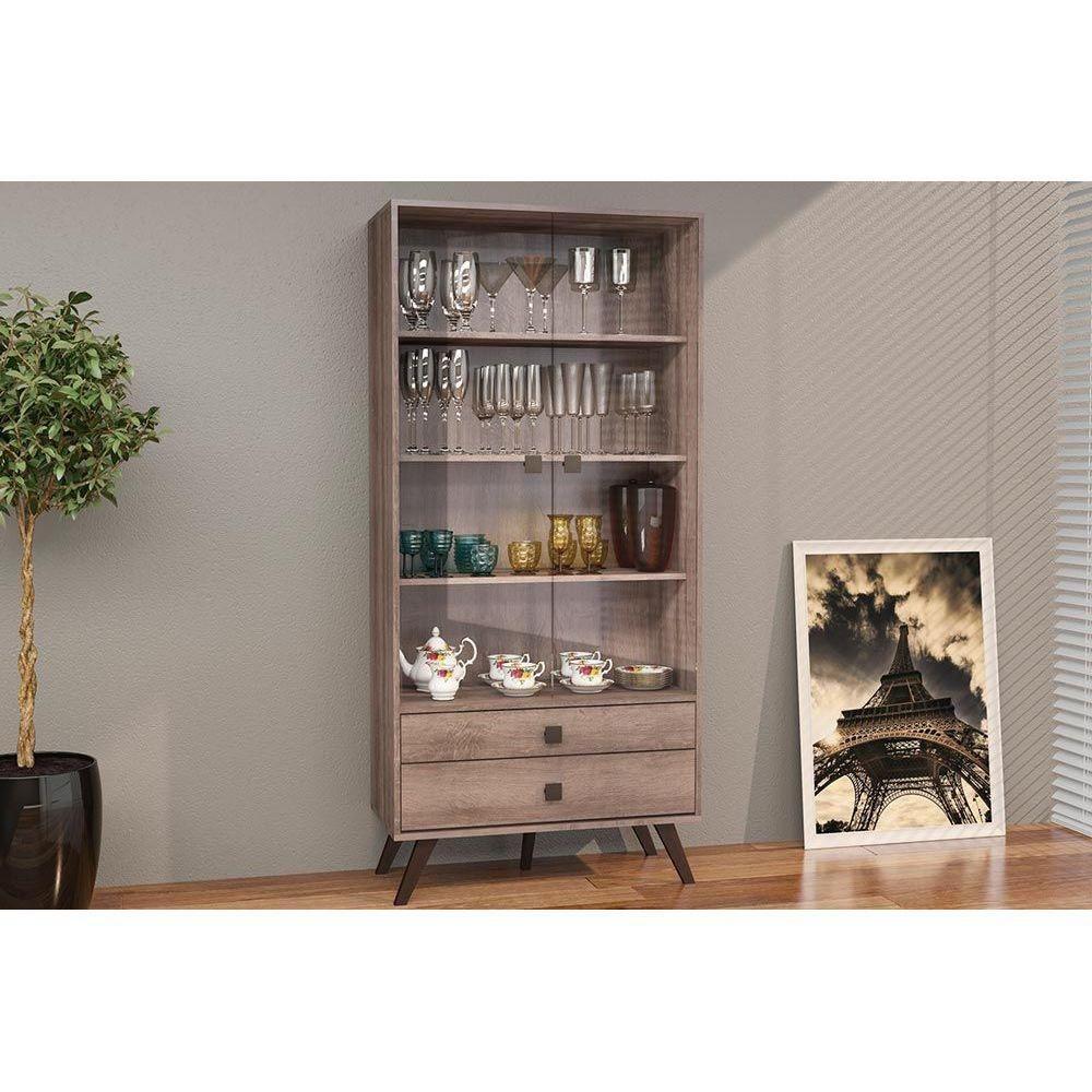 Cristaleira Sala Jantar RT3151 c/ 2 Portas e 2 Gavetas Rustico - Movelbento - 1