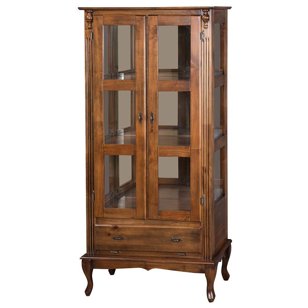 Cristaleira Antique Alta Lateral Com 2 Portas de Vidro e 1 Gaveta 1001e Pinhão Verniz - 1