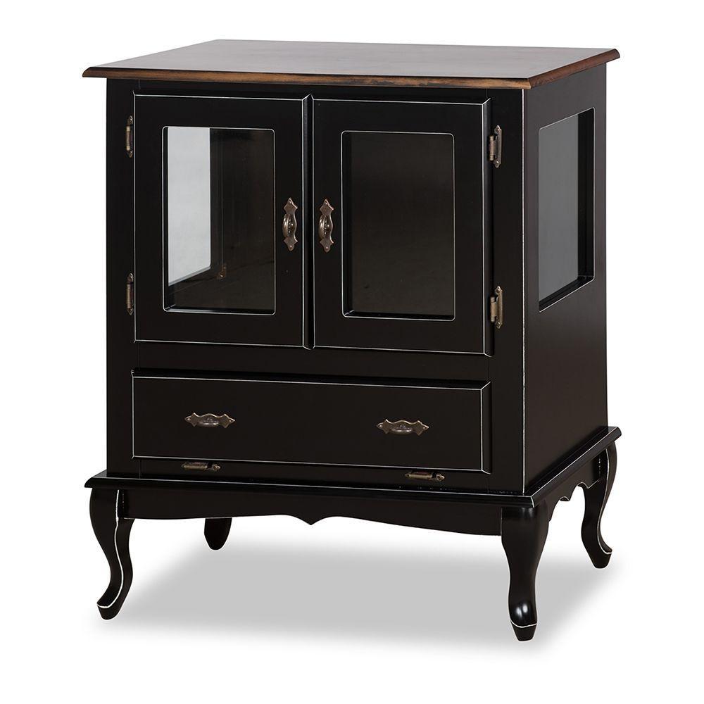 Cristaleira Antique Baixa Lateral Com 2 Portas de Vidro e 1 Gaveta 1004 Preta - 1