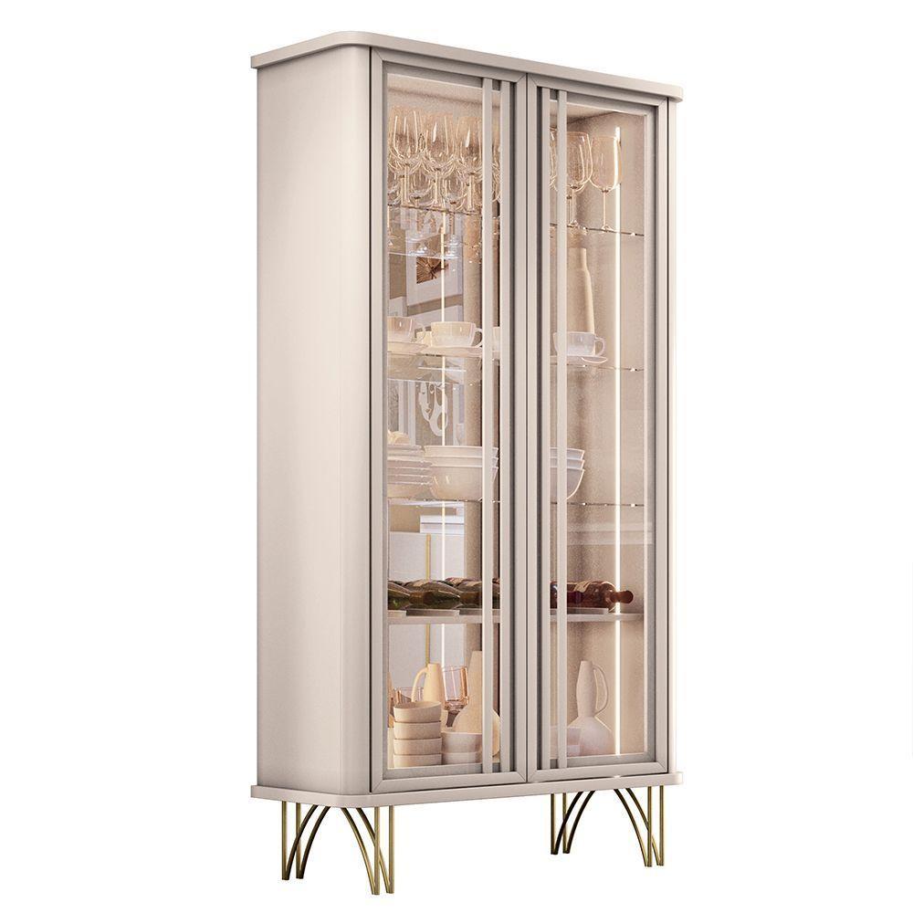 Cristaleira Decorativo Com Led Portas De Vidro Texas Off White G26 - Gran Belo - 4