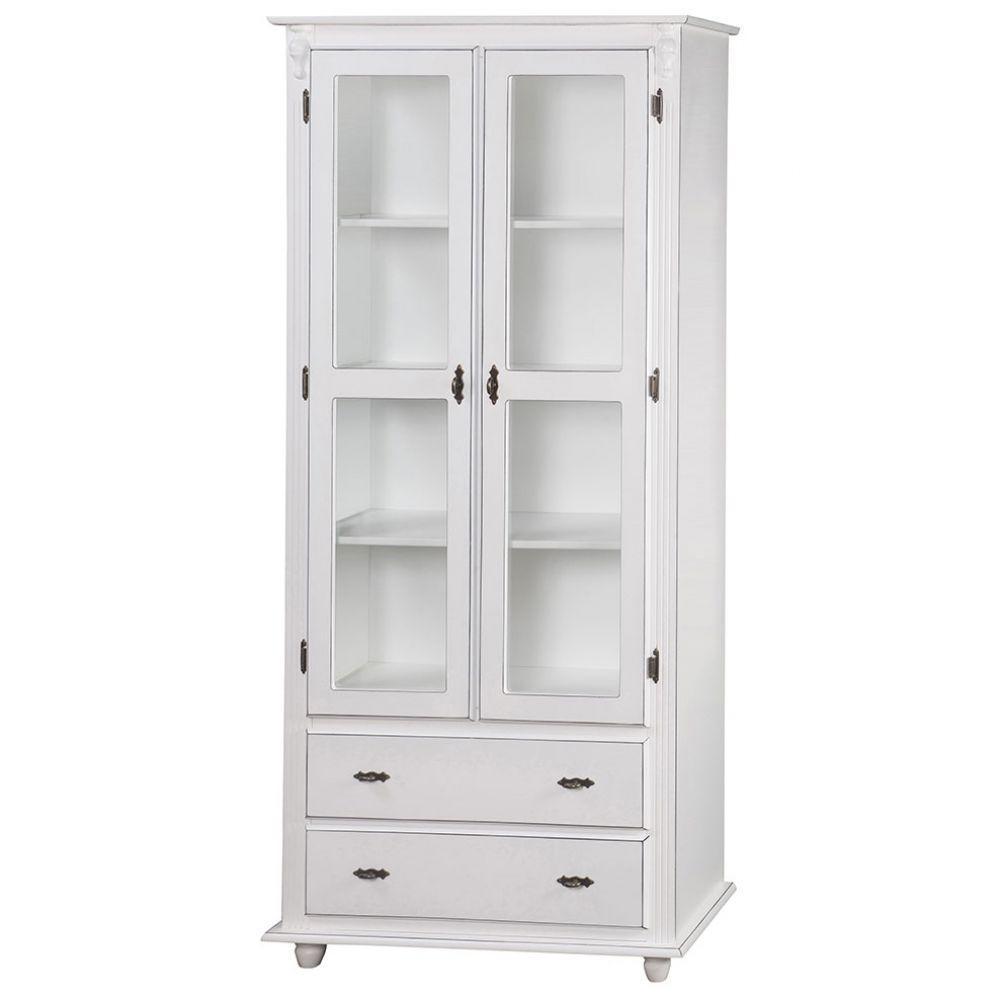 Cristaleira Antique Com 2 Portas de Vidro e 2 Gavetas 304 Cera Clara - 1