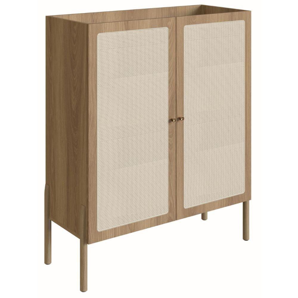 Cristaleira Bar Armário Alto Oslo Artesano 93 Cm (Largura) Mdp Mel Palha Natural Base Madeira - 1