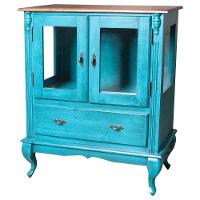 Cristaleira Com 2 Portas de Vidro e 1 Gaveta Azul Bebê - 1