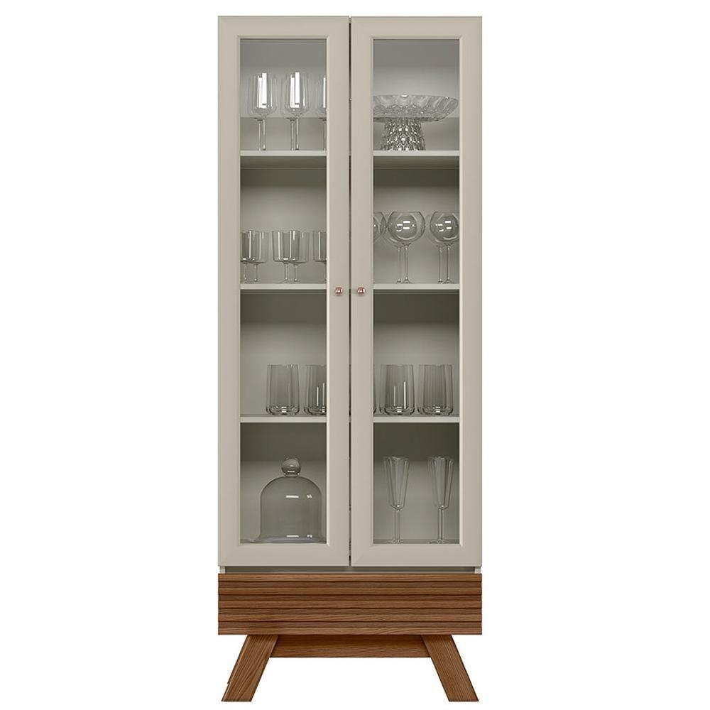 Cristaleira 2 Portas De Vidro Pés Retrô Freijó/Off White - 1