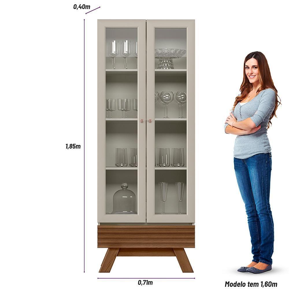 Cristaleira 2 Portas De Vidro Pés Retrô Freijó/Off White - 3