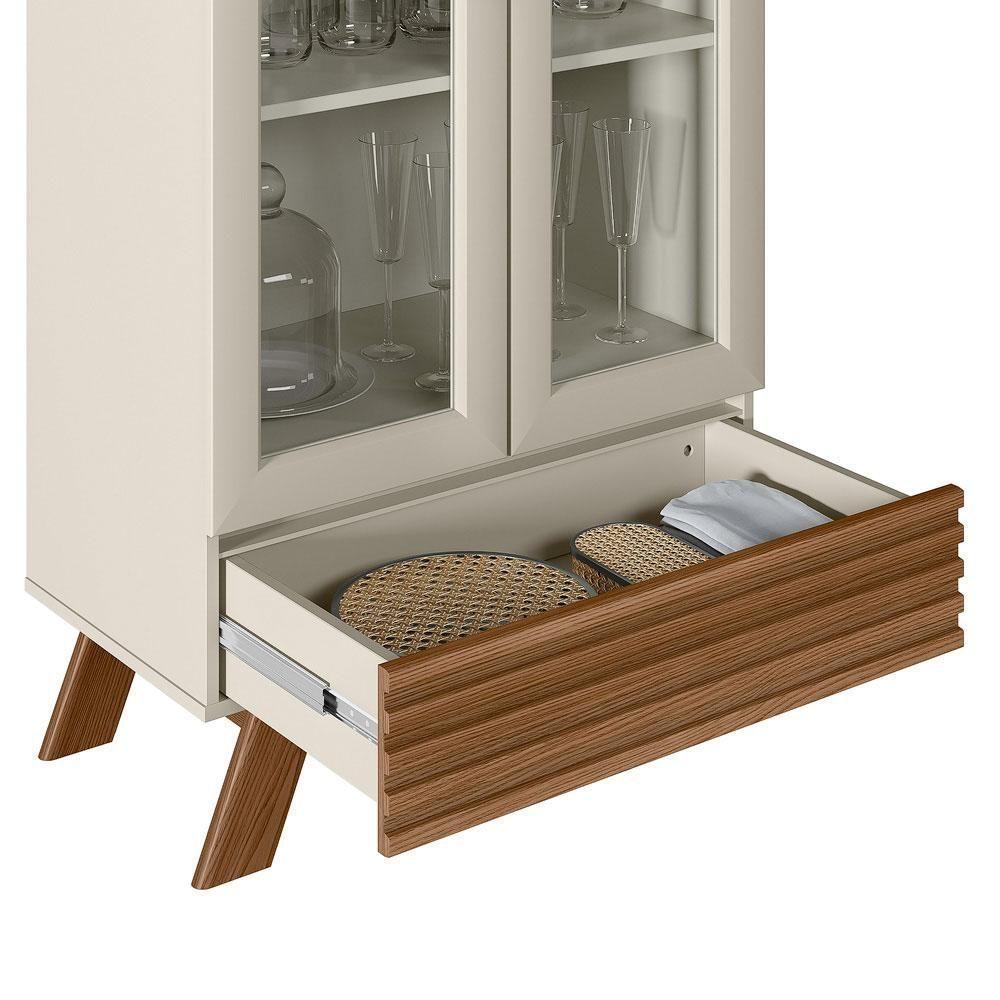 Cristaleira 2 Portas De Vidro Pés Retrô Freijó/Off White - 5