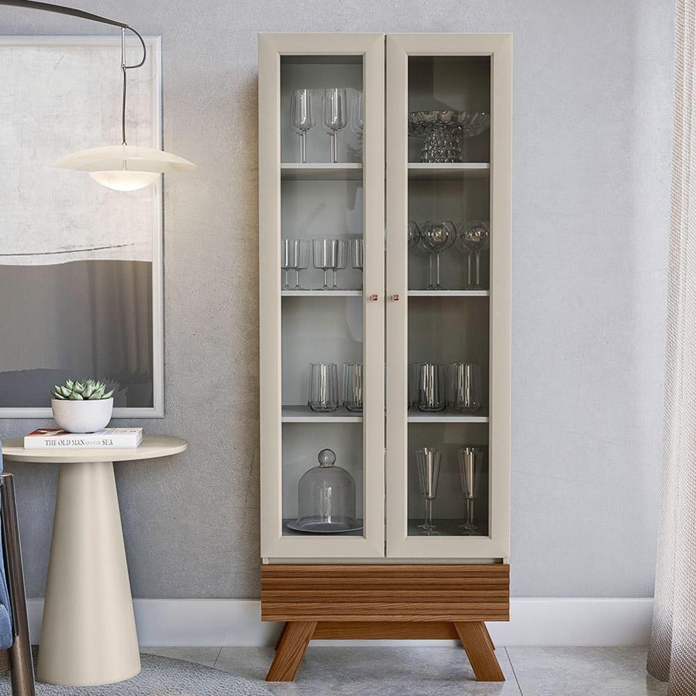 Cristaleira 2 Portas De Vidro Pés Retrô Freijó/Off White - 6