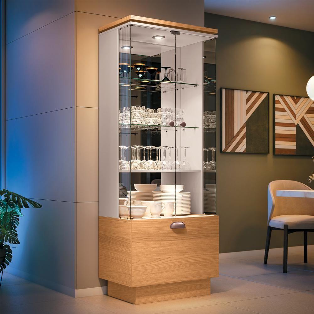 Cristaleira Nicho Adega Com Led Portas De Vidro Dominic B01 Cinamomo Off White - 3