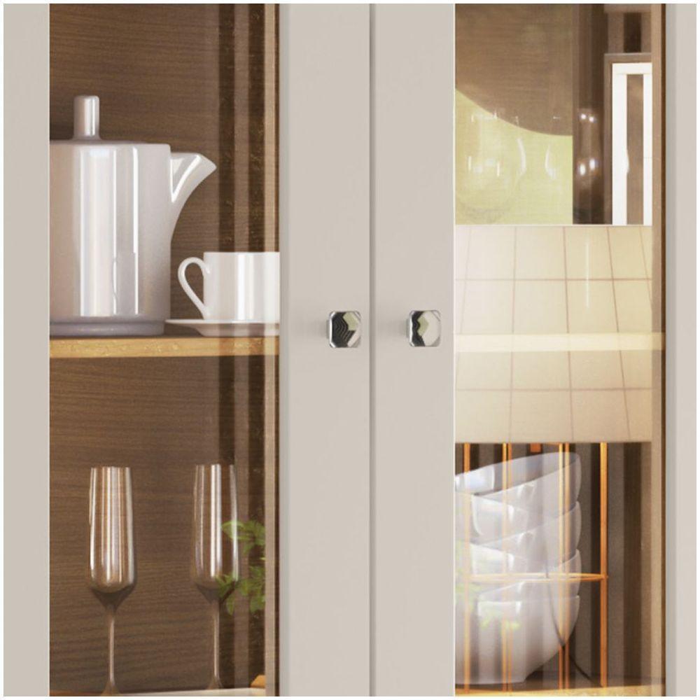 Cristaleira 02 Portas Com Vidro 02 Gavetas Liz Henn Off White Com Nature - 1