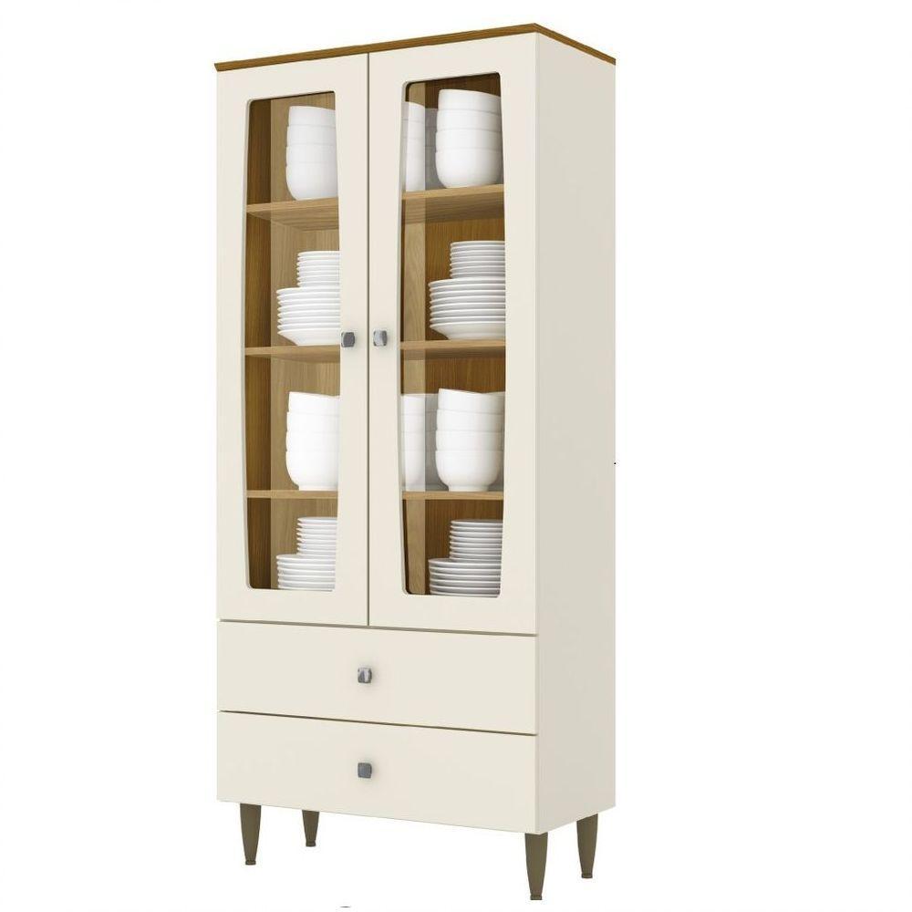 Cristaleira 02 Portas Com Vidro 02 Gavetas Liz Henn Off White Com Nature - 6