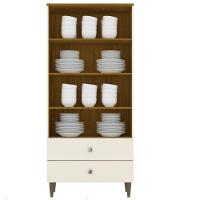 Cristaleira 02 Portas Com Vidro 02 Gavetas Liz Henn Off White Com Nature - 7