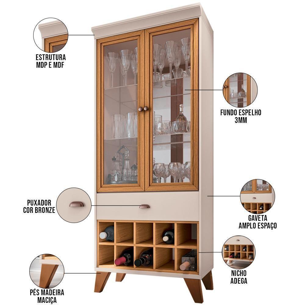 Cristaleira Com Nicho Adega 02 Portas Luma B01 Off White Cinamomo - 3