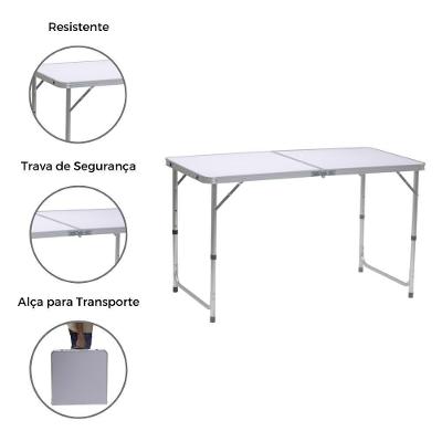Mesa De Camping Dobrável De Alumínio 120xm X 60cm Branca