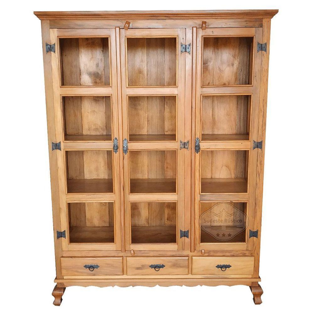 Cristaleira Madeira De Demolição 3 Portas 3 Gavetas Sudeste Rústico - 1