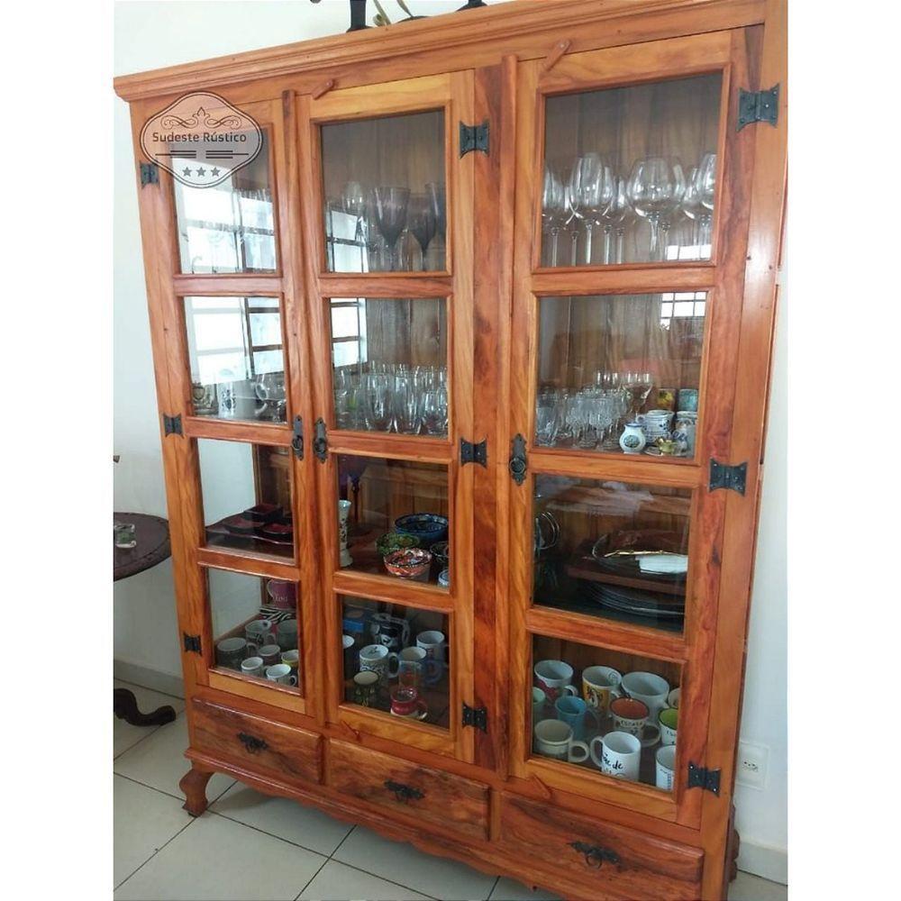 Cristaleira Madeira De Demolição 3 Portas 3 Gavetas Sudeste Rústico - 2