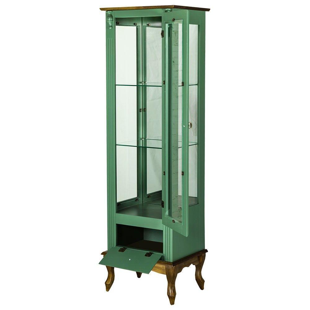 Cristaleira Vitrine Espelhada Antique Média 1 Porta 2 Prateleiras de Vidro 1 Gaveta 1079e Verde Chá - 3