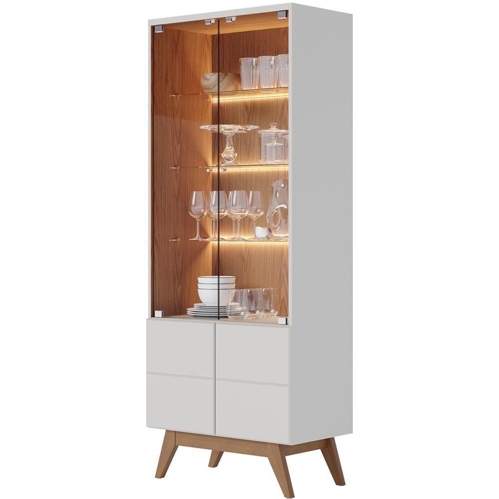 Kit Para Sala De Jantar Buffet íris Com Cristaleira Martin C04 Off White Matte Freijó - Lyam - 2