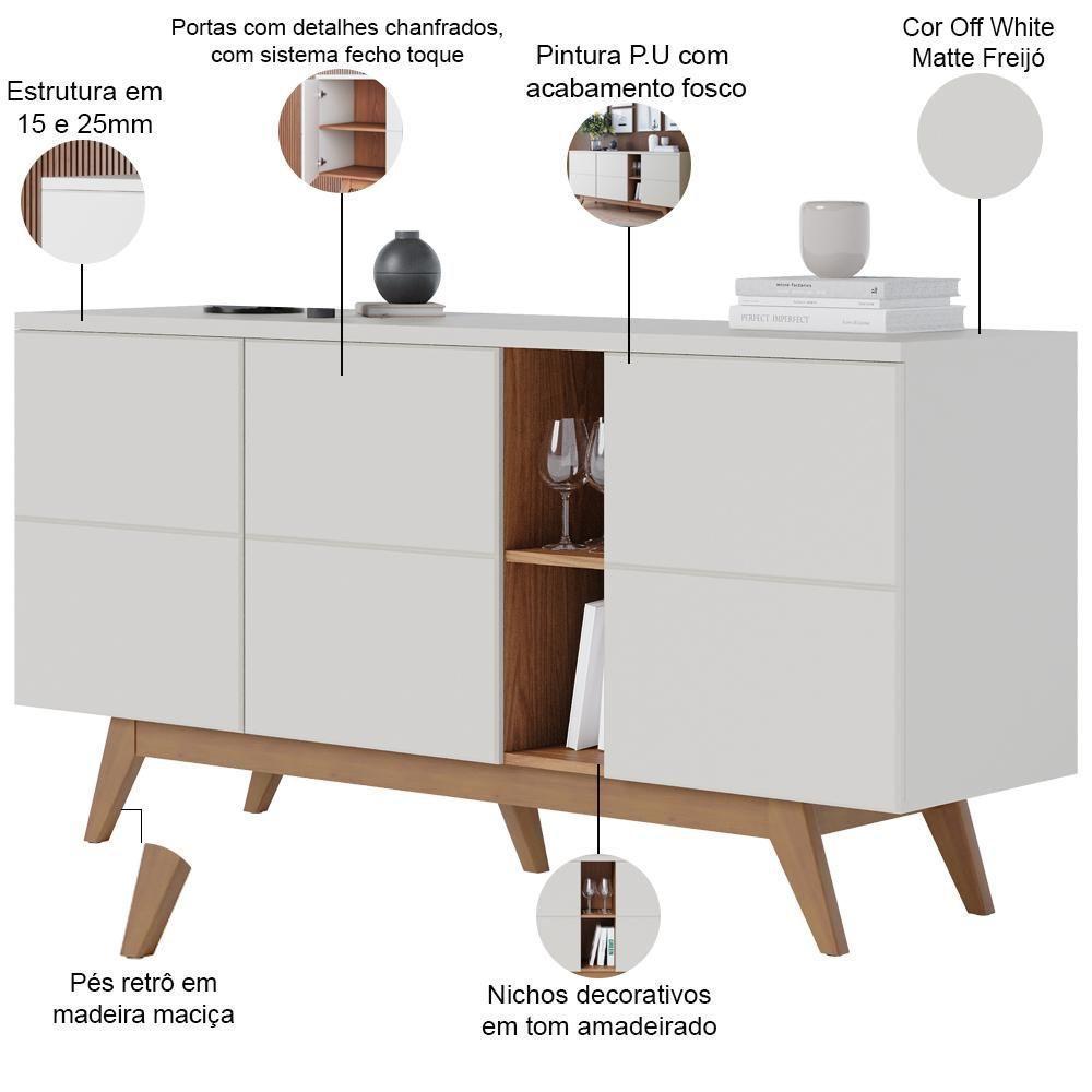 Kit Para Sala De Jantar Buffet íris Com Cristaleira Martin C04 Off White Matte Freijó - Lyam - 5