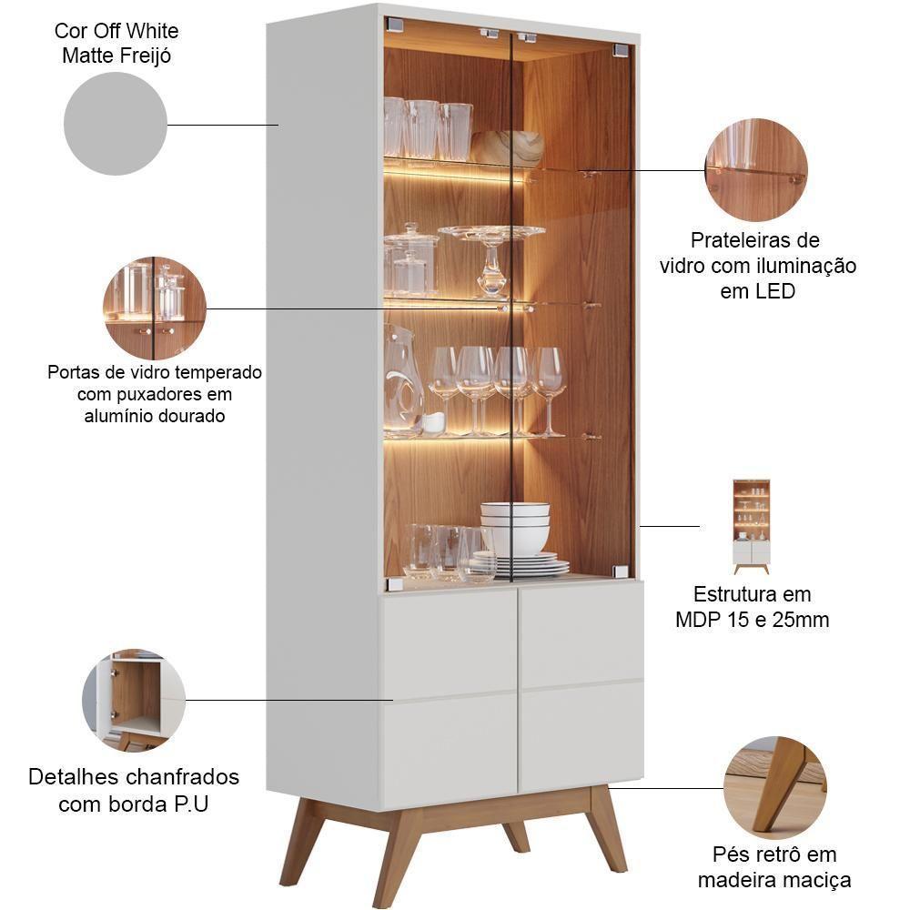 Kit Para Sala De Jantar Buffet íris Com Cristaleira Martin C04 Off White Matte Freijó - Lyam - 9