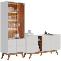 Kit Para Sala De Jantar Buffet íris Com Cristaleira Martin C04 Off White Matte Freijó - Lyam - 1