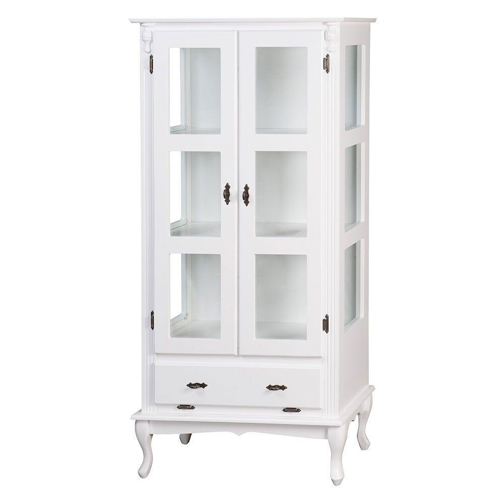 Cristaleira Alta com 2 Portas de Vidro 1 Gaveta Branca - 1