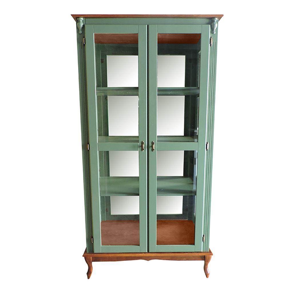 Cristaleira Luiz Xv Espelhada Com 3 Prateleiras 1087e Verde Musgo - 1