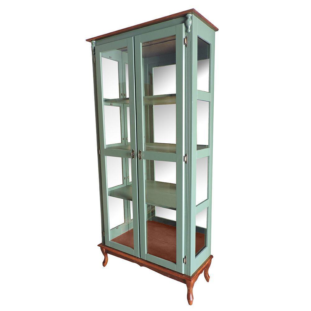 Cristaleira Luiz Xv Espelhada Com 3 Prateleiras 1087e Verde Musgo - 2