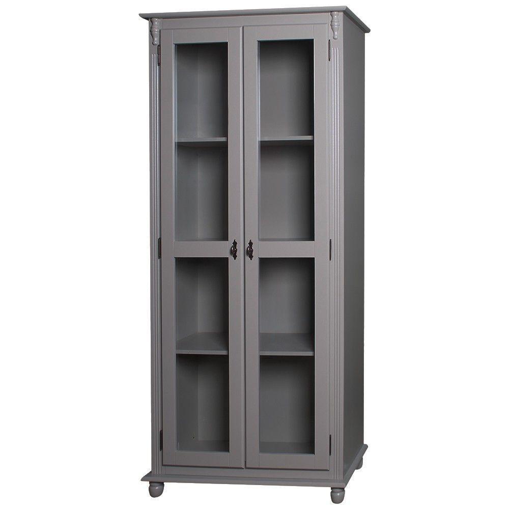 Cristaleira Lateral 2 Portas de Vidro e 3 Prateleiras Cinza - 1