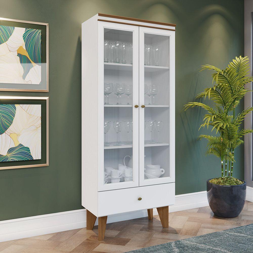 Cristaleira 02 Portas 01 Gaveta Branco Com Nature - 1