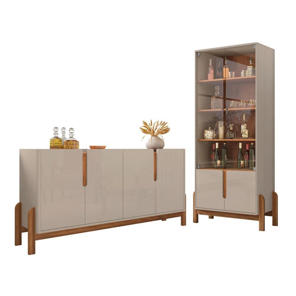 Conjunto Buffet E Cristaleira Jayce Off White Cedro - 1