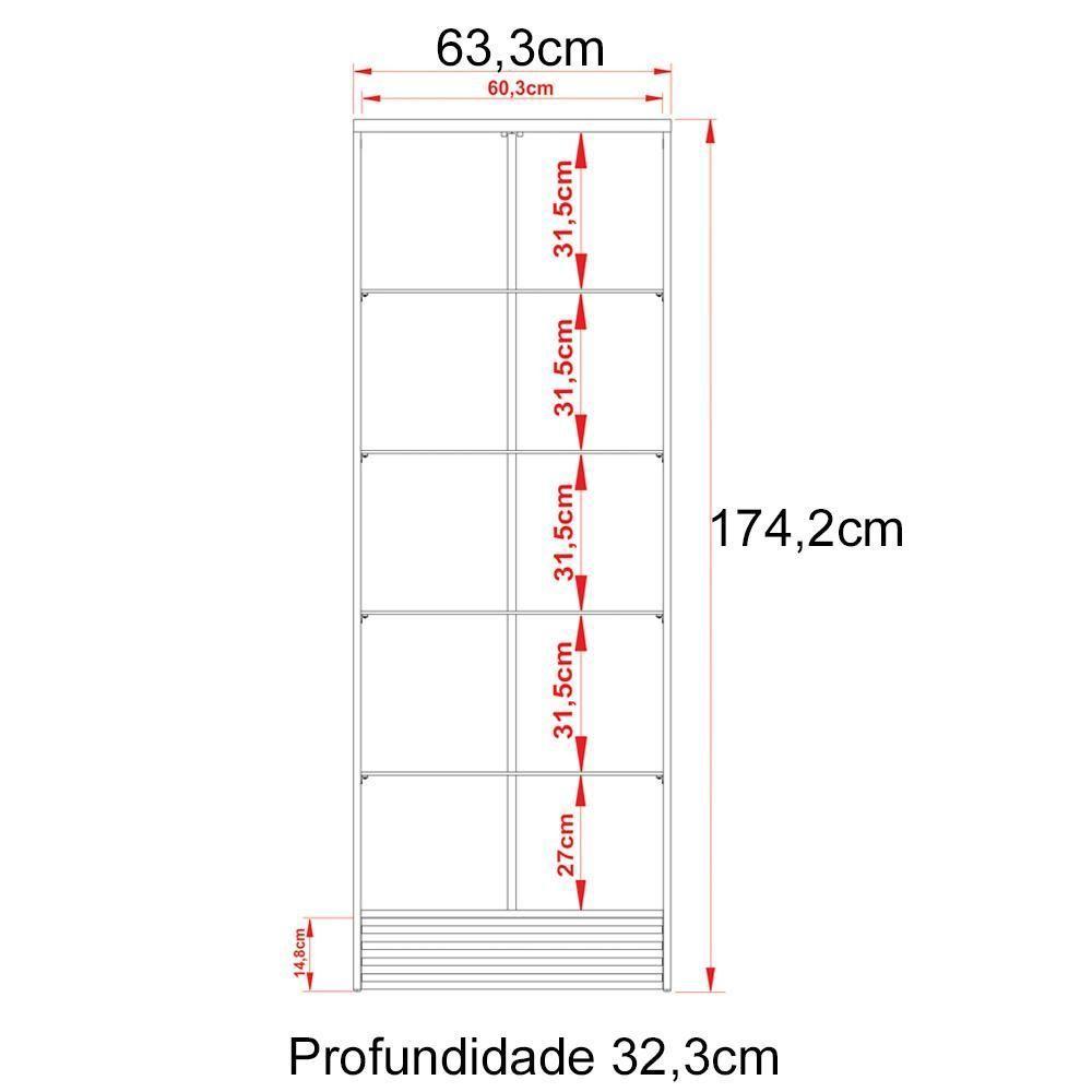 Cristaleira 2 Portas E 5 Prateleiras De Vidro Cr602 Natural - 3