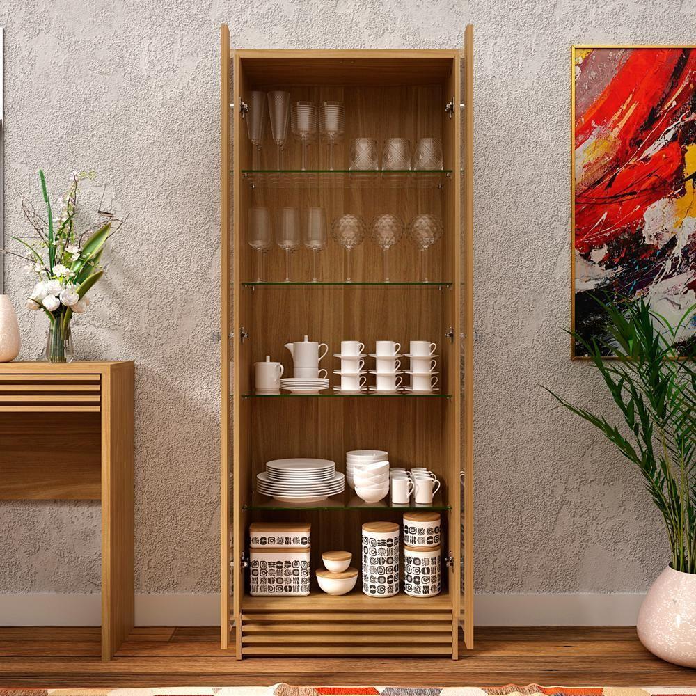 Cristaleira 2 Portas E 5 Prateleiras De Vidro Cr602 Natural - 5