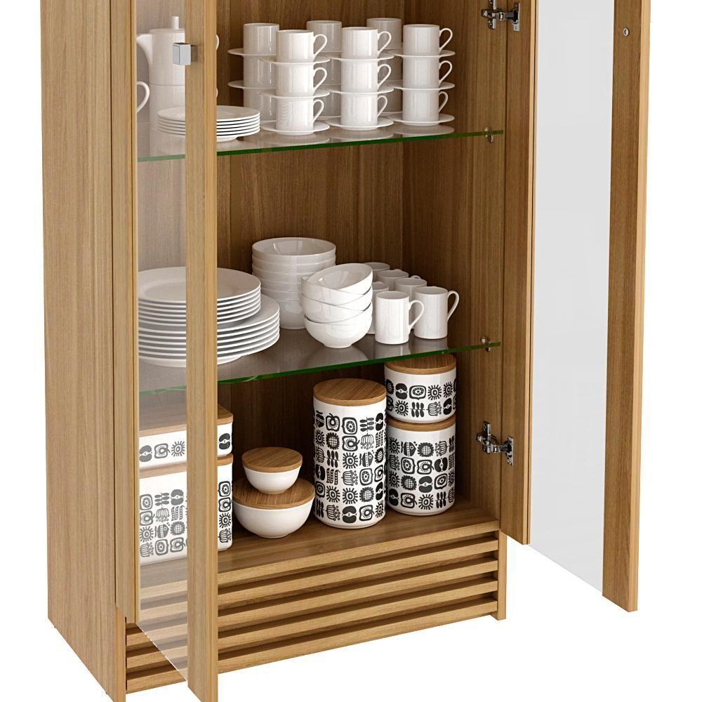 Cristaleira 2 Portas E 5 Prateleiras De Vidro Cr602 Natural - 7