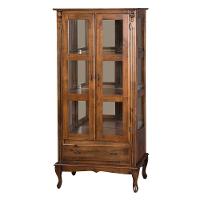 Cristaleira Antique Alta 2 Portas de Vidro 1 Gaveta Castanho - 1