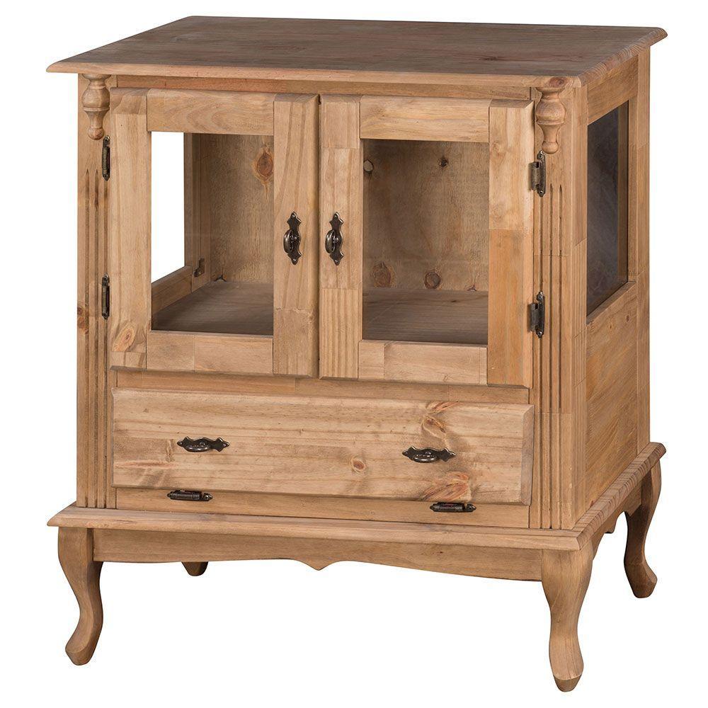 Cristaleira Antique 2 Portas de Vidro 1 Gaveta Cera Clara - 1