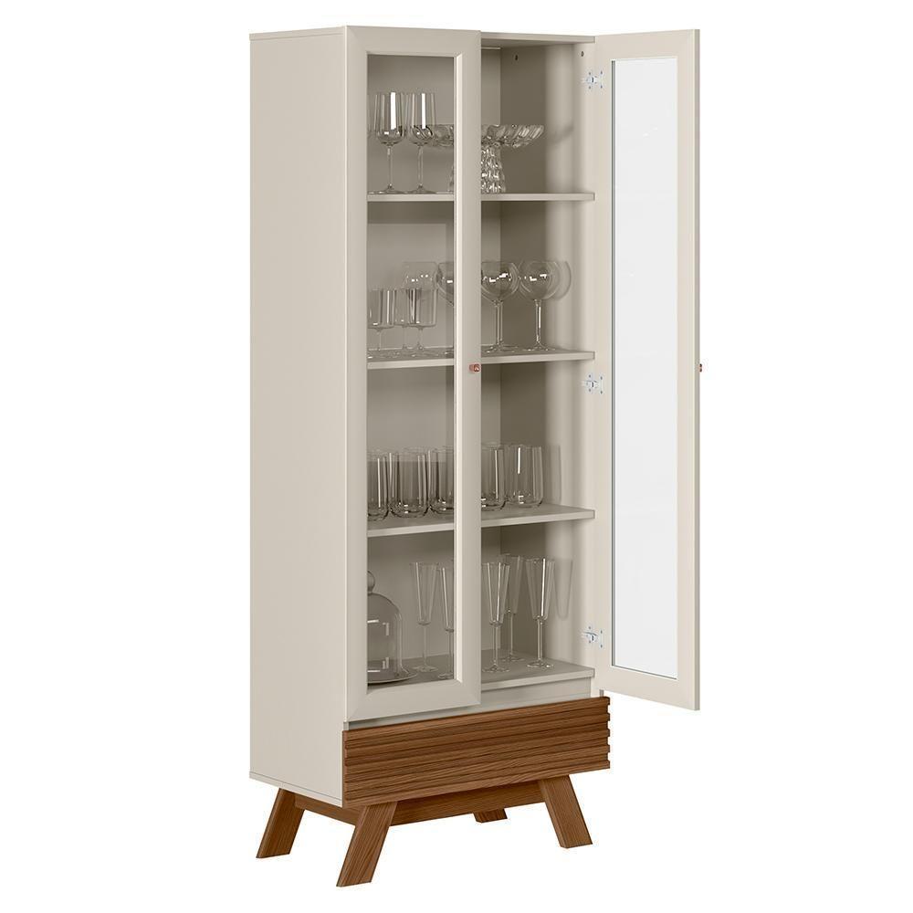 Cristaleira 2 Portas 1 Gaveta Geórgia Off White Freijó - 5