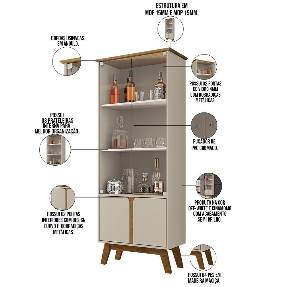 Cristaleira Com 4 Portas Off White Cinamomo - 4