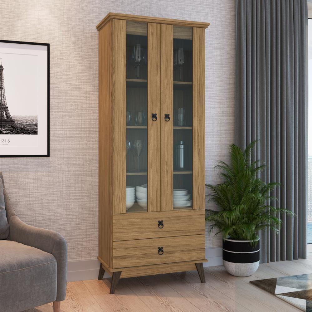 Cristaleira 2 Portas 2 Gavetas Retrô Cr322 Decibal Naturalle - 1