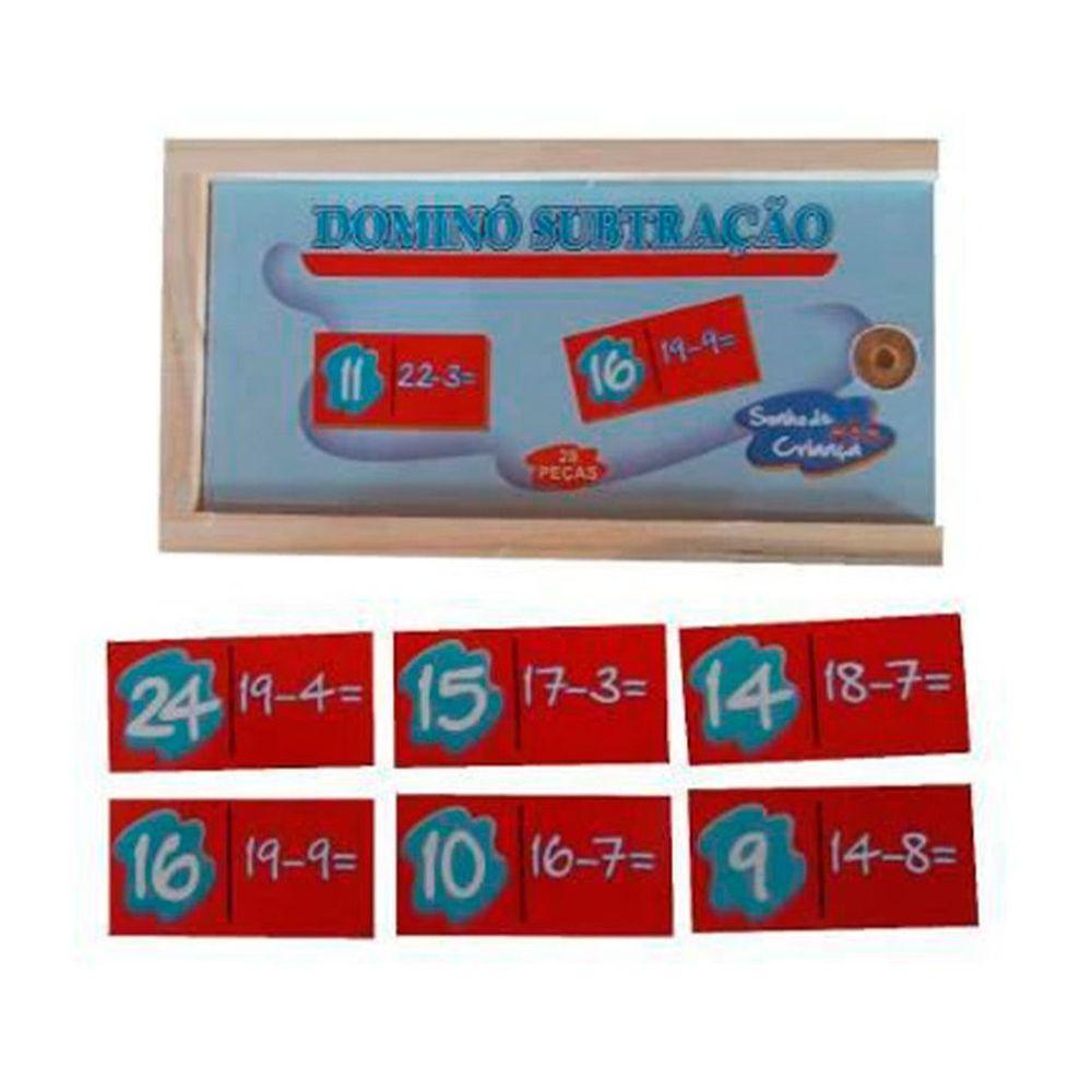 Jogo de Dominó Subtração em Mdf 28 Peças - 1